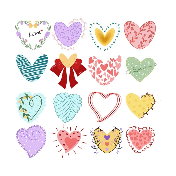 Dekorativní Love Hearts Izolované Bílém Pozadí Vektorové Ručně Kreslené Symboly — Stockový vektor