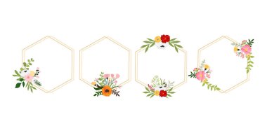 Davetiye için çiçek çerçevesi dekorasyonu, düğün süsü konsepti. Çiçek sınır unsuru. Düğün monogram koleksiyonu, Davet kartları için Modern Minimalist ve Çiçek şablonları Tarihi Kaydet