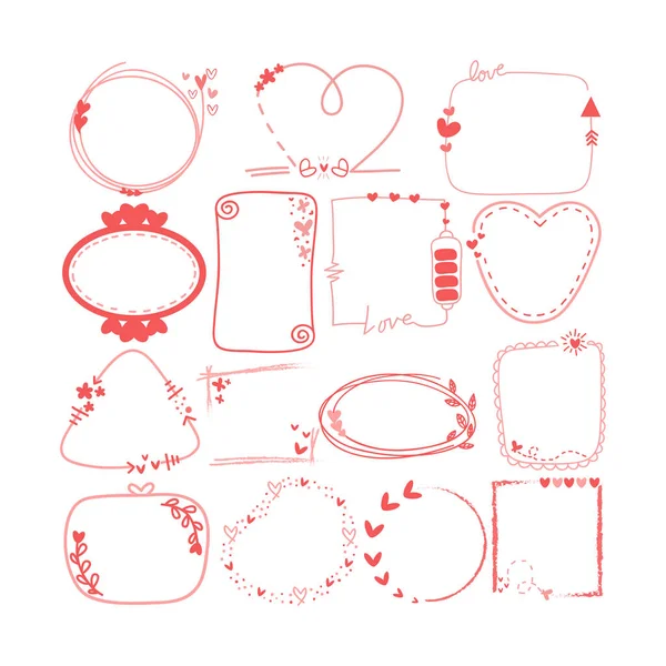 Ručně Kreslené Love Frame Dekorace Pro Valentýna Design Doodle Styl — Stockový vektor