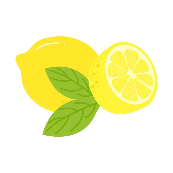 Frische Zitrone Illustration Isoliert Weißem Hintergrund Zitronenscheibe Cartoon Illustration — Stockvektor
