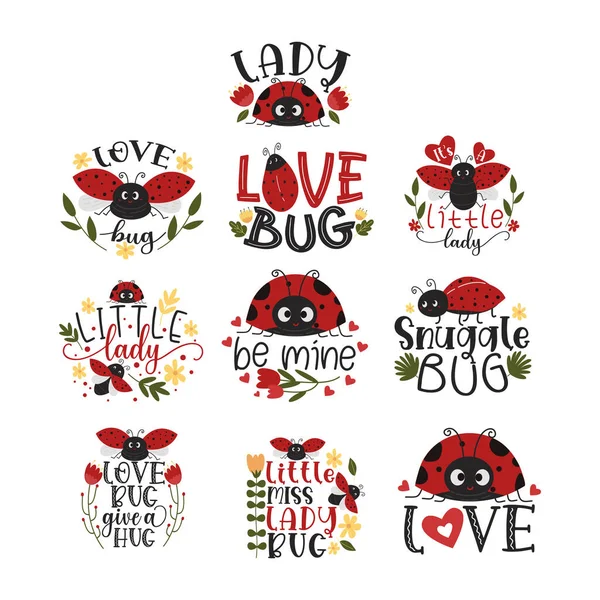 Love Bug Inspirujące Cytaty Literowe Lady Bug Ilustracja Walentynki Design — Wektor stockowy