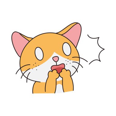 Hand Drawn Cute Cat Sticker Isolated On White Background. Cute Orange Cat Illustration. Cute Cat Kitty, kitten, kawaii, chibi style, emoji, character, sticker, emoticon, smile, emotion, mascot. clipart