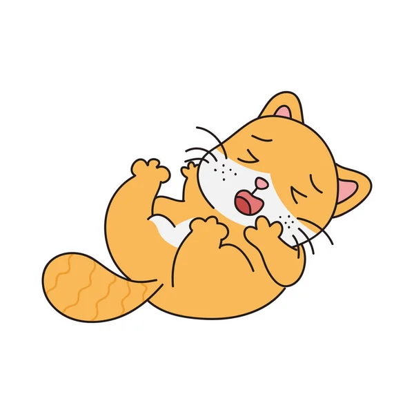 白を基調にしたかわいい猫のシールを手描き かわいいオレンジキャットイラスト かわいい猫キティ カワイイ ちびスタイル 絵文字 キャラクター ステッカー マスコット — ストックベクタ