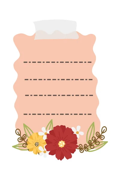 Poznámka Papír Květinovým Aranžmá Roztomilé Kawaiské Tóny Květinami Seznam Krásný — Stockový vektor