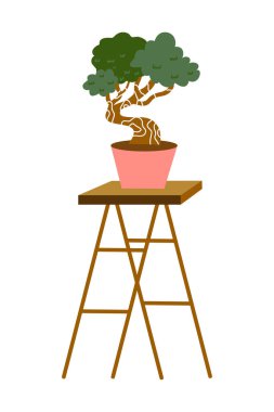 House Plant Illustration 'da. Ev Bitkisi Dekorasyonu. Tencerede Kapalı Çiçek İllüstrasyonu.
