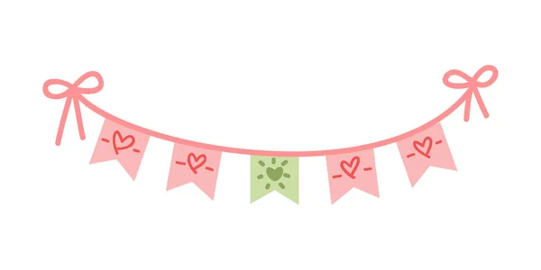 Симпатичные Розовые Полотнища Гирлянды Флаги Праздничное Оформление День Святого Валентина — стоковый вектор
