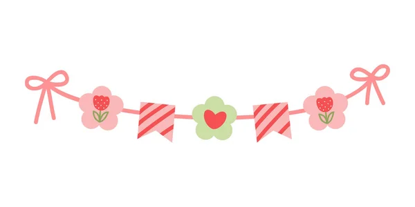 Ładny Różowy Płaski Buntings Girlandy Flagi Wystrój Uroczystości Walentynki Cute — Wektor stockowy