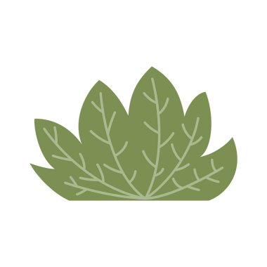 Çalılıklar ve Çimen Çizimleri. Basit soyut çiçekli düz çizgi film vektör çizimi. Bahçe yeşili bitki beyaz arka planda izole. Yankı ögesi