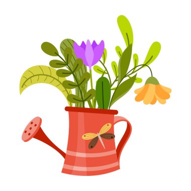 Bahar Elementi İllüstrasyonu Beyaz Arkaplanda İzole Edildi. Bahçıvanlık ve baharda çizilmiş elementler. Çiçek ve Hayvan Baharı karalama seti. Sevimli bahar tırmanışları, Paskalya elementleri.