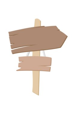 Çizgi film ahşap ok kırsal tabelalar, klasik yol bulma işaretleri. Tahta tabletler, desenli paneller, beyaz arkaplan vektör illüstrasyonuna izole edilmiş çizgi film stili tabelalar. Ui oyun varlıkları