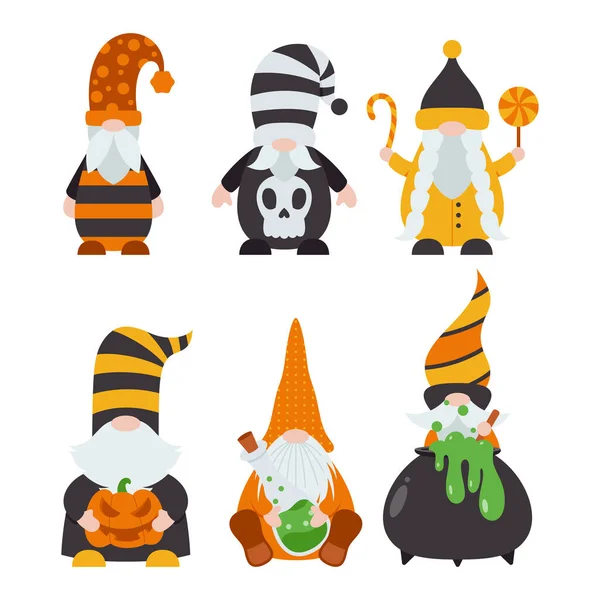 可爱的万圣节小游戏 白色背景上孤立的图画 可爱的Gnomes万圣节人物插图 万圣节可爱的Gnomes剪贴画 — 图库矢量图片