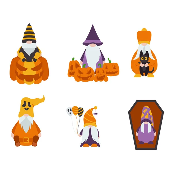 Leuke Halloween Gnomes Illustratie Geïsoleerd Witte Achtergrond Leuke Gnomes Halloween — Stockvector