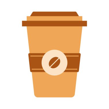 Kahve tasviri beyaz arka planda izole edildi. Bir fincan kahve, buzlu kahve, sıcak kahve, düz karton resim. Kafe, bar ve restoran gibi enerji dolu içecekler..