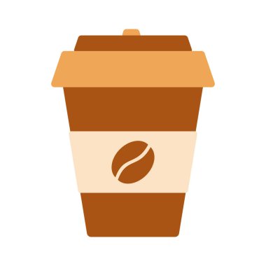 Kahve tasviri beyaz arka planda izole edildi. Bir fincan kahve, buzlu kahve, sıcak kahve, düz karton resim. Kafe, bar ve restoran gibi enerji dolu içecekler..