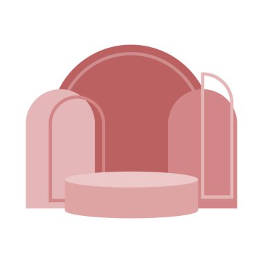 Pastel Renkli Minimalist Podyum Sahnesi çizimi. Sahne gösterisi için Estetik Podyum Sahne İllüstrasyonu, ürün gösterimi.