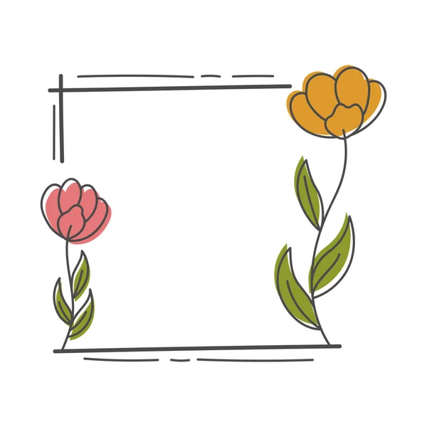 白で隔離された美しい花のフレームのイラスト 招待状 モノグラム フレーム 境界などのための最小限の花要素のデザイン — ストックベクタ
