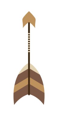 Etnik Ok Çizimi. Boho Arrow In Flat Design Illustration. Boho stilinde dekoratif tasarım öğesi. Vektör illüstrasyonu beyaz arkaplanda izole edildi.