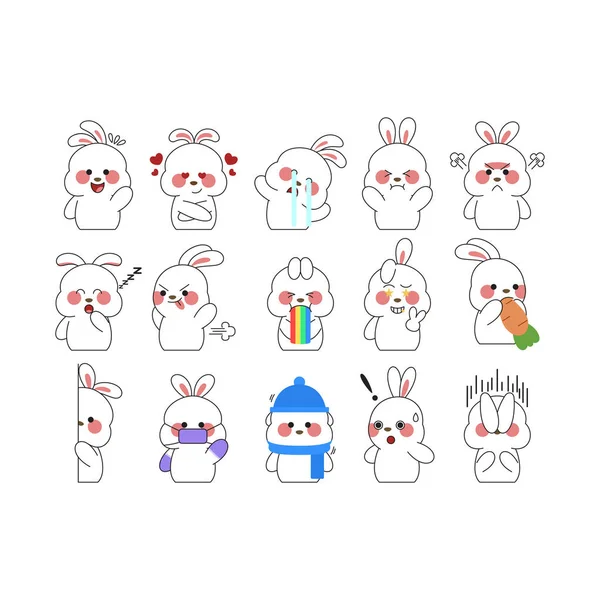 Niedliche Bunny Sticker Cartoon Illustration Isoliert Auf Weißem Hintergrund Kawaii — Stockvektor