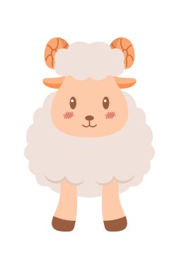 Şirin koyun maskotu çizimi. Çocuk odası, maskot, Kurban Bayramı element tasarımı için sevimli hayvan karakteri.