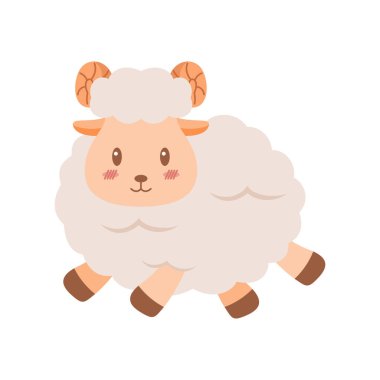 Şirin koyun maskotu çizimi. Çocuk odası, maskot, Kurban Bayramı element tasarımı için sevimli hayvan karakteri.