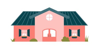 Şirin Carton Evi Vektör İllüstrasyonu. Beyaz arka planda izole edilmiş aile ikonu. Resmedilmiş evleri olan mahalle.