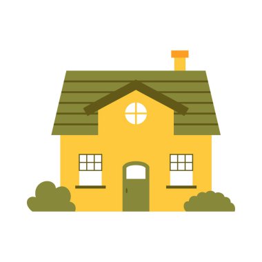 Şirin Carton Evi Vektör İllüstrasyonu. Beyaz arka planda izole edilmiş aile ikonu. Resmedilmiş evleri olan mahalle.