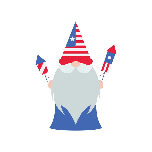 Patriotic Gnomes Εικονογράφηση Αστεία Ξωτικά Στην Αμερική Ημέρα Ανεξαρτησίας Καρναβάλι — Διανυσματικό Αρχείο