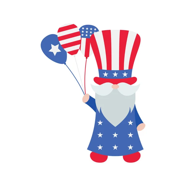 Patriotiska Gnomes Illustration Roliga Tomtar Amerika Självständighetsdagen Kostym Karneval Juli — Stock vektor