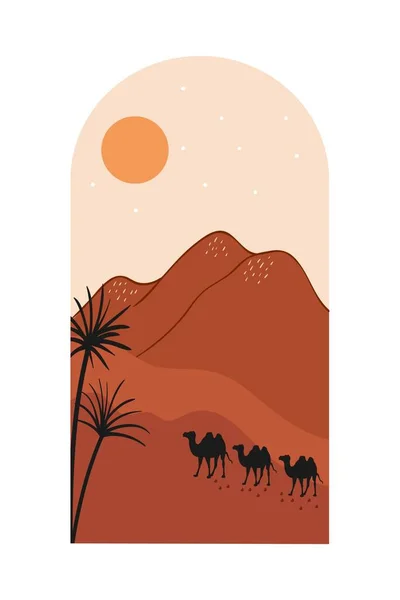 Vector Illustratie Van Zonsondergang Woestijn Landschap Wild West Texas Woestijn — Stockvector