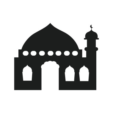 Ramadhan Kareem için cami silueti. Cami ya da mescit. Beyaz arkaplanda tek renkli simgeler. Müslüman ibadeti sembolü.