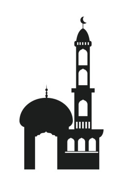 Ramadhan Kareem için cami silueti. Cami ya da mescit. Beyaz arkaplanda tek renkli simgeler. Müslüman ibadeti sembolü.