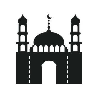 Ramadhan Kareem için cami silueti. Cami ya da mescit. Beyaz arkaplanda tek renkli simgeler. Müslüman ibadeti sembolü.