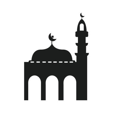 Ramadhan Kareem için cami silueti. Cami ya da mescit. Beyaz arkaplanda tek renkli simgeler. Müslüman ibadeti sembolü.