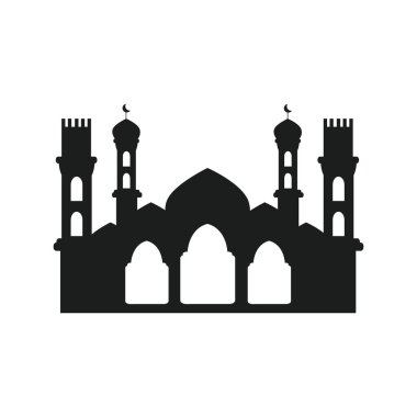 Ramadhan Kareem için cami silueti. Cami ya da mescit. Beyaz arkaplanda tek renkli simgeler. Müslüman ibadeti sembolü.