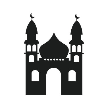 Ramadhan Kareem için cami silueti. Cami ya da mescit. Beyaz arkaplanda tek renkli simgeler. Müslüman ibadeti sembolü.