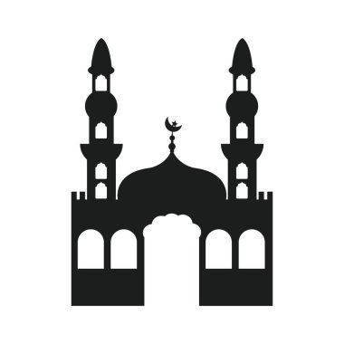 Ramadhan Kareem için cami silueti. Cami ya da mescit. Beyaz arkaplanda tek renkli simgeler. Müslüman ibadeti sembolü.