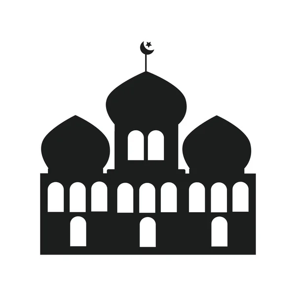 Silhouette Della Moschea Ramadhan Kareem Moschea Masjid Icone Monocromatiche Sfondo — Vettoriale Stock