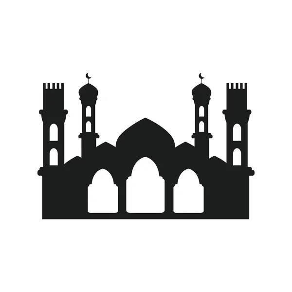 Ramadhan Kareem清真寺的轮廓 清真寺或清真寺 白色背景上的单色图标 穆斯林礼拜场所标志 — 图库矢量图片
