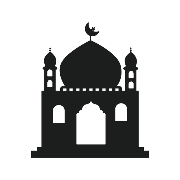 モスクのシルエット ラヴァン カレム モスクかミサか 白い背景のモノクロアイコン イスラム教の礼拝場所シンボル — ストックベクタ