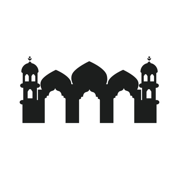 Силуэт Мечети Рамадана Карима Мечеть Мечеть Монохромные Иконы Белом Фоне — стоковый вектор