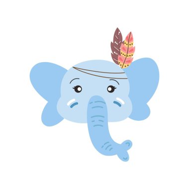 Bohem Tarzı ile Hayvan Yüzlü Bebek Resimleri. Düz vektör boho hayvan kafaları. Boho orman hayvanı yüzleri.