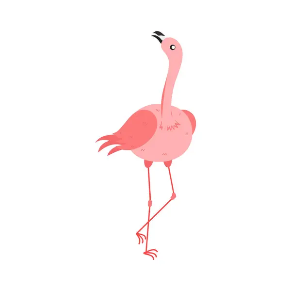 Pink Flamingo Cartoon Illustration Isolated White Background Summer Animal Illustration — Stock Vector
