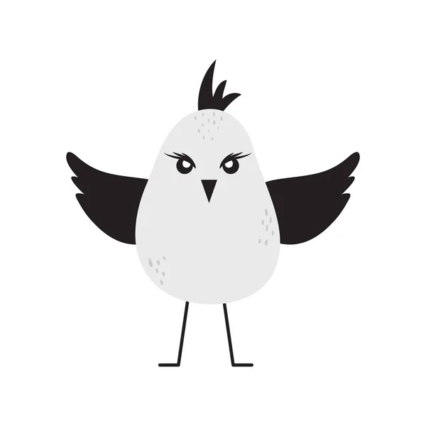 Černobílý Pták Pro Dekoraci Cartoon Roztomilý Pták Ilustrace Ručně Kreslený — Stockový vektor