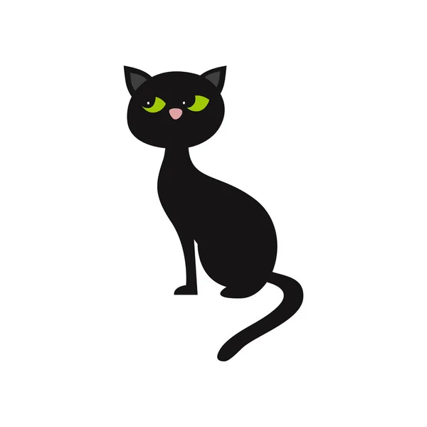 Svart Katt Med Gröna Ögon Vit Bakgrund Vektorillustration — Stock vektor