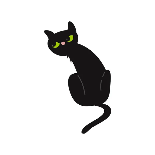 Gatto Nero Con Occhi Verdi Sfondo Bianco Illustrazione Vettoriale — Vettoriale Stock