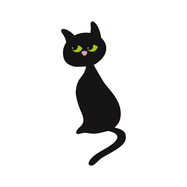 Black Cat Green Eyes White Background Vector Illustration — Stock Vector