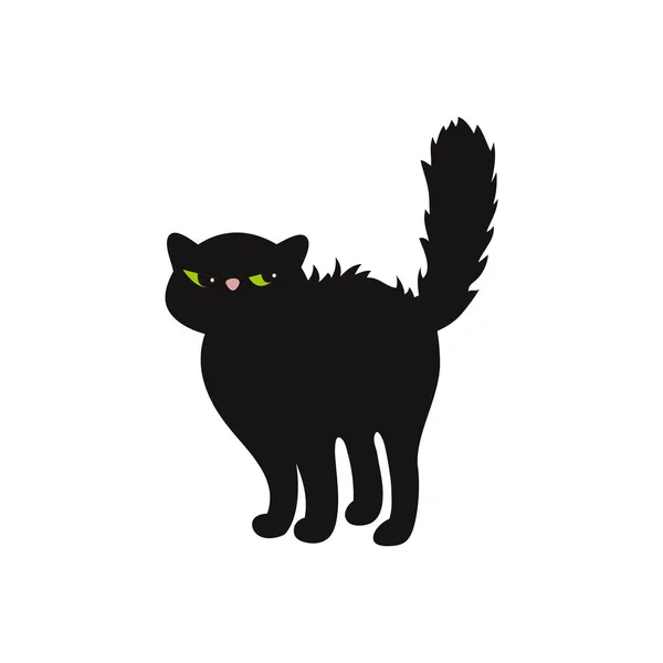 Zwarte Kat Met Groene Ogen Een Witte Achtergrond Vectorillustratie — Stockvector