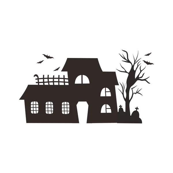 Illustration Silhouette Maison Hantée Isolée Arrière Plan Blanc — Image vectorielle