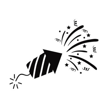 Havai fişek kutlaması dekoru vektör çizimi beyazla izole edilmiş. havai fişek silueti