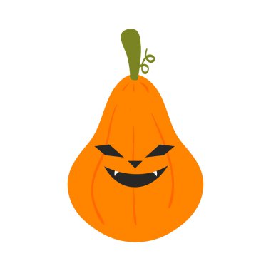 Korkunç Cadılar Bayramı balkabağı suratları. Ürkütücü gülümsemeler. Sonbahar Cadılar Bayramı kutlaması için şeytani balkabağı. Beyaz arka plandaki ürkütücü yüz izole edildi. Komik cadılar bayramı için balkabağı süslemesi